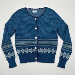 Aerie Blue Snowflake Fair Isle Cardigan Sweater Womens S Luxury Knit Blend